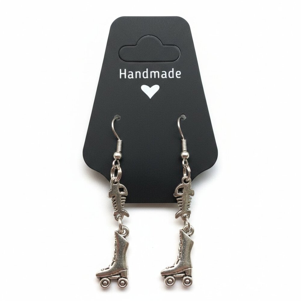 Earrings - 🛼 Quad Skates & fish bones - Silver tone - Shepherds Crook